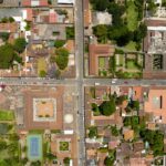 drone shot of a town